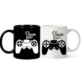Fatbaby Player - Taza de regalo para parejas de un jugador y dos jugadores, lindo videojuego a juego para parejas, regalos para novio, novia, día de San Valentín, aniversario, cumpleaños, Navidad, 11