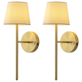 NEWSEE Sconces Wall Decor Set of 2, Small Rechargeable Battery Operated Wall Lamp with Remote, 5200mAh Cordless Wall Lights with Fabric Shade for Bedside, Nursery, Kitchen, Buffet, Night Light (Gold)