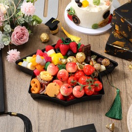 Tellingyou 2025 Graduation Plastic Cap for Charcuterie 13'' Fillable Trays with Tassel Disposable Plastic Mache Box Candy Tray Container for College Graduation Party Supplies(Black Cap, Green Tassel)