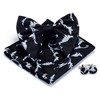 Gusleson Big Silk White Bowtie and Pocket Square Cufflink Flora