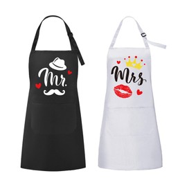 ROSEMO Pack of 2 Mr. & Mrs Kitchen Aprons, Couples Kitchen Apron with Adjustable Neckband & 2 Pockets, Wedding Gifts for Newlyweds, Couples Gift Apron for Valentine's Day, Wedding, Engagement