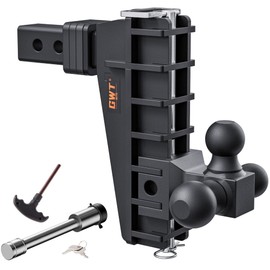 GWTAUTO Adjustable Trailer Hitch, Tri-Ball (1-7/8" x 2" x 2-5/16") Drop Hitch, Fits 2-Inch Receiver, 8 Inch Drop Hitch, 17000 LBS GTW-Class 3 Tow Hitch for Heavy Duty Truck, Black, Solid Ball Mount