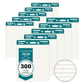 ViVin Lined Sticky Easel Pad, 25 x 30 Inches Flip Chart Paper for Teachers and Students, Large Self Stick Easel Paper, Teacher Anchor Chart, 30 Sheets/Pad, 10 Pads/Pack