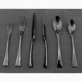 Uniturcky - Juego de cubiertos de acero inoxidable 18/10 con espejo pulido negro – Juego de cubiertos de cubiertos de cubiertos de acero inoxidable – Juego de utensilios de cubiertos de carne – Cuchillo de cena, tenedor de ensalada, cuchara de postre – 6