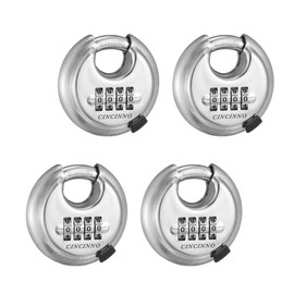 CINCINNO 4 Digit Combination Lock, Combination Disc Padlock with Hardened Steel Shackle Combo Padlock for Sheds, Locker, Storage Unit, Gym and Fence (4 Pcs)