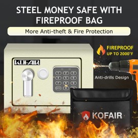 KOFAIR Safe Box for Home Safe (0.23 Cubic Feet) with Fireproof Bag, Personal Safe Box for Money Safe for Cash Saving, Mini Safe Box with Key, Digital Safety Box with Light, Money Lock Box (White)