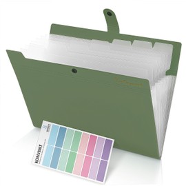 KONVINIT Document Folder A4 Document Bag Coloured Expanding Folder A4 with 8 Compartments Folder with Compartments Folder Folders Made of Plastic, Robust Waterproof Folder with Motif, Green