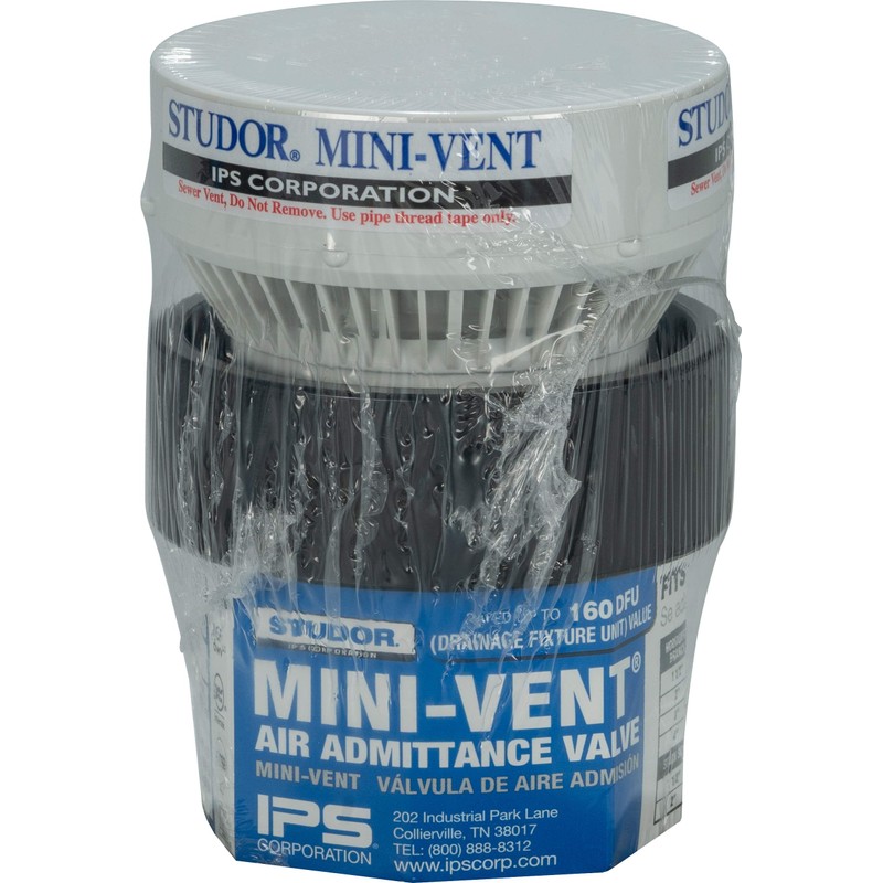 Studor 20340 Mini-Vent Air Admittance Valve with ABS Adapter, 1-1/2-
