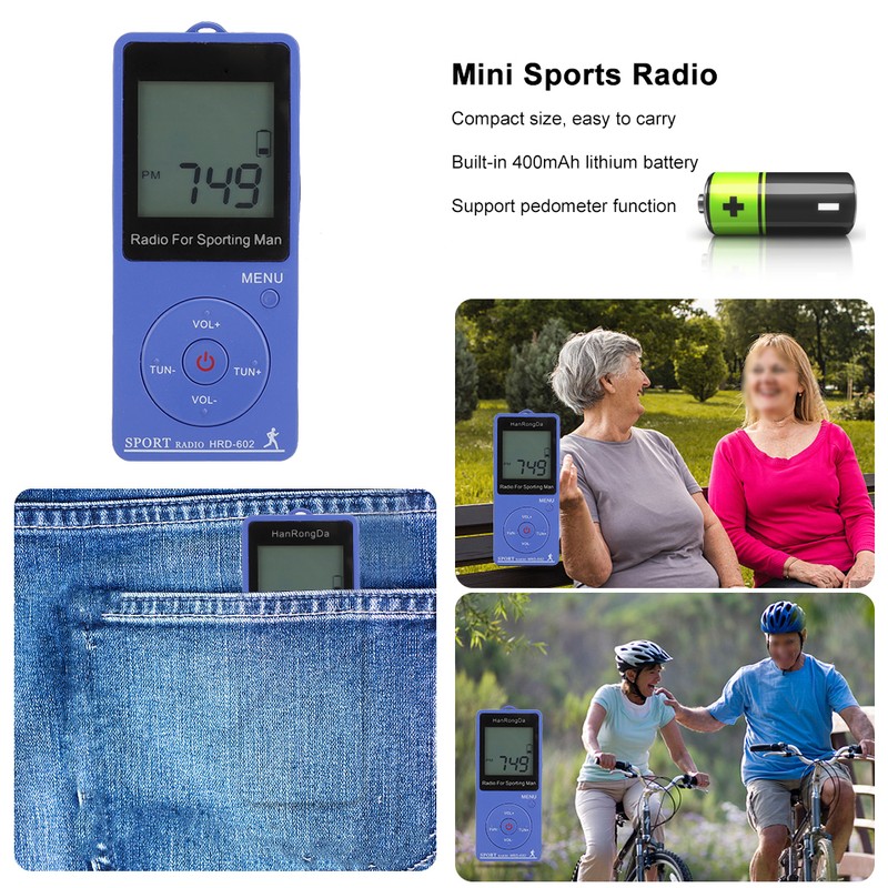 Compact Portable FM/AM Frequency Adjustment Digital Display with Pedometer Function