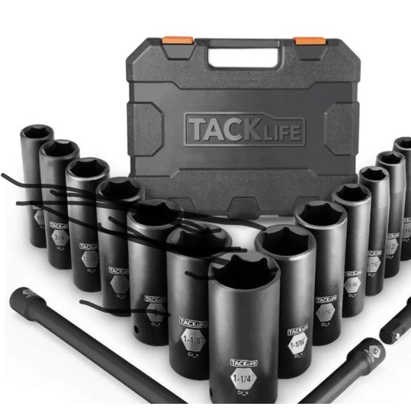 TACKLIFE Complete 1/2-Inch Drive Deep Impact Socket Set, Metric, CR-V,