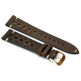 RIOS1931 Rallye Gold Vintage Cowhide Leather Watch Strap Handmade in Germany Robust 18 mm Brown Bog Oak