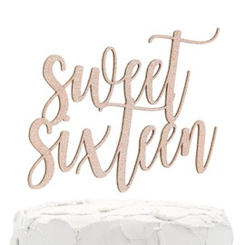 NANASUKO 16th Birthday Cake Topper - Sweet Sixteen - Double Sided Rose Gold Glitter - Premium Quality Made in USA
