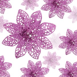 WILLBOND 36 Pieces Christmas Poinsettia Flowers Artificial Ornaments Glitter Christmas Decorations Tree Wedding New Year(Light Purple)