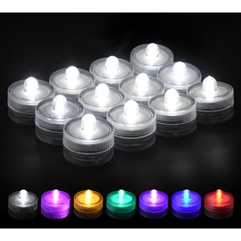 KOABY 12/24/48 Pack Submersible LED Lights, Waterproof Tea Lights Flameless Submersible Lights for Decoration (White Light, 12 Pack)