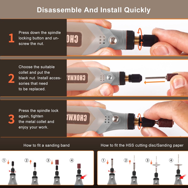 CHOKMAX Mini Wireless Rotary Tool, 5 Speed Grinder Kit with