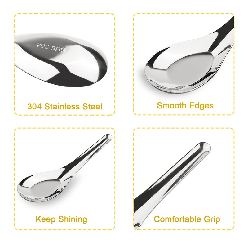 Stainless Steel Chinese Soup Spoons Set of 6 Asian Soup