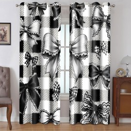 HIYSMT Black Bow Curtains for Girly Bedroom Cute Black White Bow Blackout Curtain Modern Aesthetic Bowknot Art Drapes for Girls Woman Living Room 4284inch 2Panel HI032YL