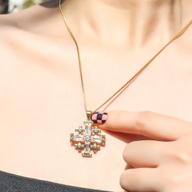 Nazareth Store 18k Yellow Gold Plated Crusaders Jerusalem Cross Pendant with Crystallized Topaz and 20" Necklace Chain (Clear Topaz)