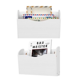Senhoglb Hanging Wall File Organizer 2 PACK Wood Mail Organizer Wall Mounted Mail Holder For Wall Magazine File Holder Keep Office, Study, and Living Room Tidy, Wooden Paper Organizers, White