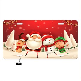 Lefolen Christmas Car Front License Plate Cute Santa Claus Snowman Reindeer and Elf US Standard Vehicles 6 X 12 Inch Auto Cars Tag Novelty Vanity Plate Aluminum
