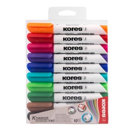 Kores K-Marker pizarrón blanca XW2, punta de cincel, juego de 10 colores brillantes surtidos