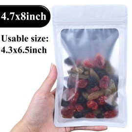 Millefiore Resealable Mylar Pouch Bag Great for Office Home Party Favor Food Storage (100PCS, White Color, 4.7 x 8 inch)