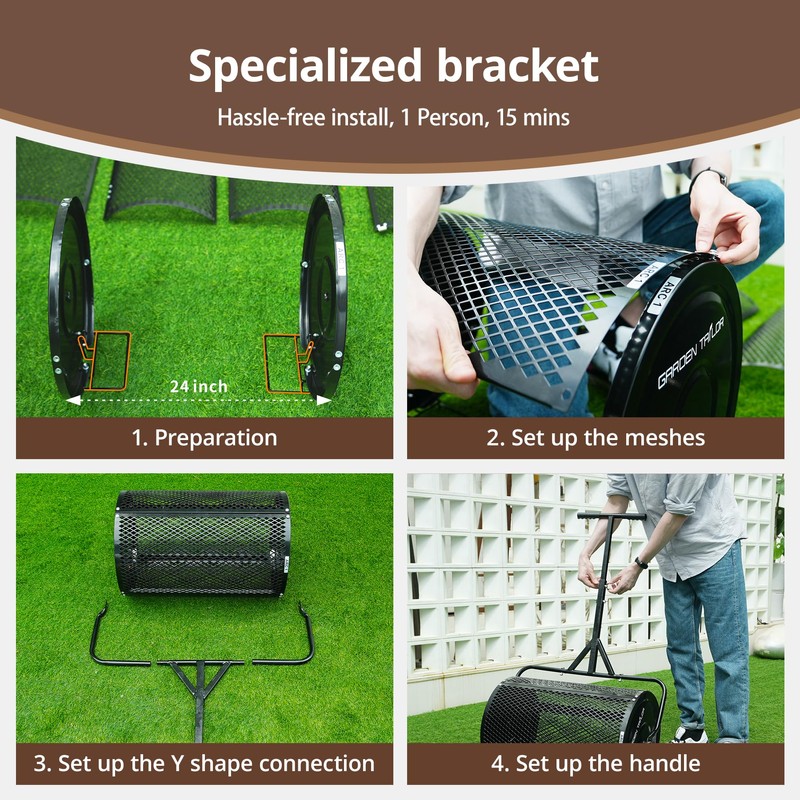Compost Spreader 24 Inch Peat Moss Spreader with Installation Support
