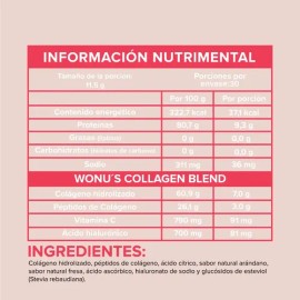 Wonu Colágeno Hidrolizado Polvo Con Ácido Hialurónico 345g Sabor FRESA ARANDANO