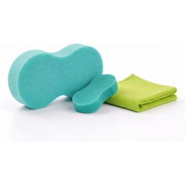 Kit de Limpieza 3 en 1 para Lavado de Autos, Carros y Hogar: 1 Esponja Grande 1 Esponja Chica 1 Pao de Microfibra Suavidad Superior y Uso Multisuperficies (Verde)