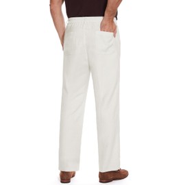 Tapata Men's Linen Casual Dress Pants Lightweight Elastic Waist Slacks Straight Leg Regular Fit Trousers for Work Business, Beige, 38W x 32L