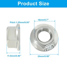 Dijedev M12/1.25mm Serrated Flange Hex Nuts, 5Pcs Hexagon Flange Nuts, 304 Stainless Steel 18-8, Full Thread, Hex Drive
