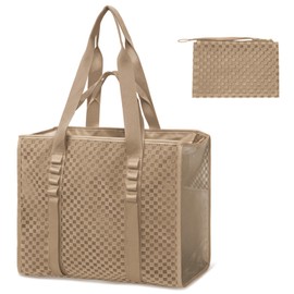 MOMINSIDE Beach Bags for Women Mesh Beach Bag - Large Beach Tote Bag with Zipper, 2 Insulated Pocket, Hat & Towel Clips, Foldable Swim Bag Pool bag for Toys, Towels & Vacation Essentials