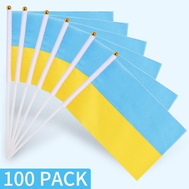 100 Pack 5.5'' x 8.2'' in Hand Held Small Mini Flag Ukraine Flag Ukraine Flag Stick Flag, Party Decorations Supplies For Parades, Party Festival ,International Festival, Sports Events