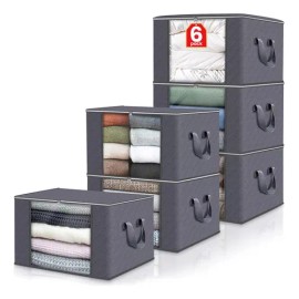 Cajas Auledio Plegables 90L Tela No Tejida 6 Pack Almacenaje Gris