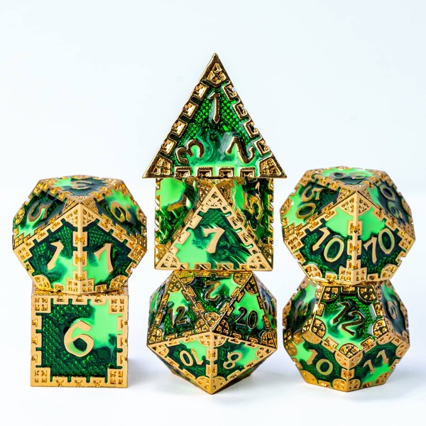 Cusdie Metal Dice Set, 7 Pcs DND Metal Dice, Dragon