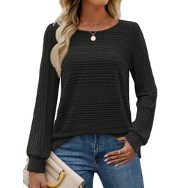 MEROKEETY Women's 2025 Fall Lightweight Ribbed Pullover Sweater Long Sleeve Boat Neck Knitted Tunic Tops, Black, Medium