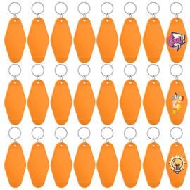 Pinkunn 24 Pcs Vintage Motel Keychain Blank DIY Heat Transfer Keychains Bulk Sublimation Plastic Hotel Backpack Key Tags(Orange)