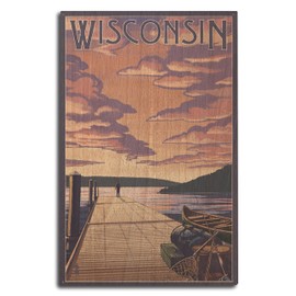 Lantern Press Wisconsin - Dock Scene and Lake (10x15 Wood Wall Sign, Wall Decor Ready to Hang)
