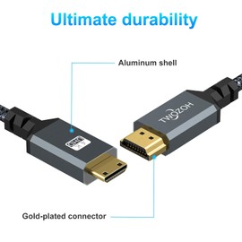 Twozoh Cable Mini HDMI a HDMI 2M 2 Unidades, Nailon Trenzado HDMI a Mini HDMI Compatible con 3D/4K@60Hz 18Gbps/2160P/1082P para Nikon/Canon DSLR, videocámara, portátil, tablet y tarjeta gráfica/video