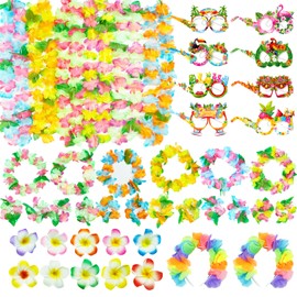 Decodinli 42 PCS Hawaiian Leis Bulk Hawaiian Luau Party Decorations Tropical Hawaiian Flower Leis Hawaiian Party Supplies Luau Party Favors Hawaiian Leis Accessories Summer Beach Party Decorations
