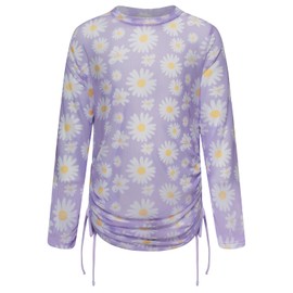 GRACE KARIN Summer Girls 3-Piece Swimsuits Bikini Bathing Suit Swimwear Swim Cover-ups for Holiday Beach Pool Purple Daisy 10 Years