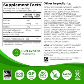 Orgain Hydrolyzed Collagen Powder + 50 Organic Superfoods For Women & Men, 20g Grass Fed Collagen with Vitamin C, Unflavored - Hair, Skin, Nail, & Joi