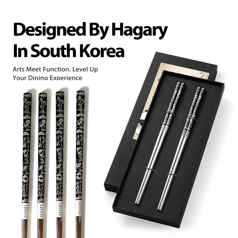 Hagary Panda Black Chopsticks Metal Chopsticks Reusable Designed In Korea