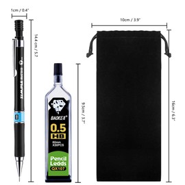 BEHAHAI 6 PCS Mechanical Pencil Set, 3 PCS HB Mechanical Pencils 0.5mm, 3 Cases Pencil Lead Refills 0.5 with Black Velvet Bag Automatic Pencil Set for Writing, Drawing, Signature