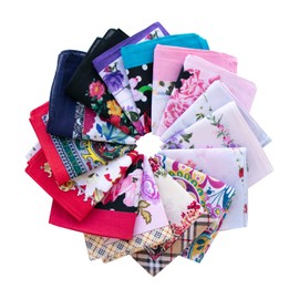 CoCoUSM Ladies Retro Style Vintage Floral Print Cotton Handkerchiefs 3PCS