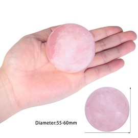 KYEYGWO Natural Rose Quartz Crystal Ball Figure with Wooden Stand, Polished Round Stone Ball Sculpture Fengshui Ornament Gemstone Fortune Telling Ball House Decor for Reiki Healing, Wicca, 55-60 mm