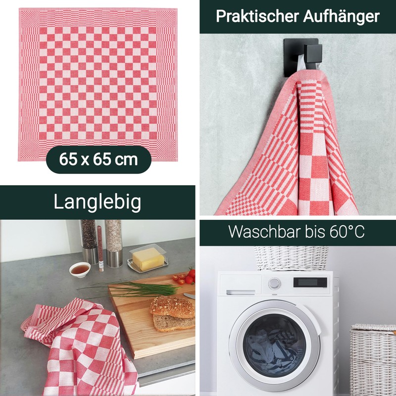 ZOLLNER 352 Tea Towels, 65 x 65 cm, 100% Cotton,
