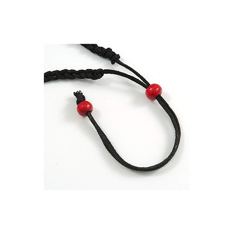 Avalaya Statement Red Wooden Bead Fringe Black Cotton Cord Necklace