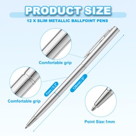 PATIKIL Slim Metallic Ballpoint Pen, 12Pcs Black Ink 1mm Medium Point Retractable Writing Pens with Clips for Business Office Wedding Guest Style 1, Silver