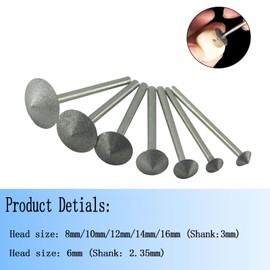 Luo ke 7 Pcs Umbralle Shape Diamond Burr Set, 1/8'' Shank Fine Grit Diamond Mounted Grinding Point Stone Carving Bits for Rotary Tools includes Dremel (240#)